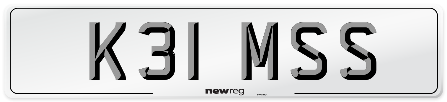 K31 MSS Number Plate from New Reg